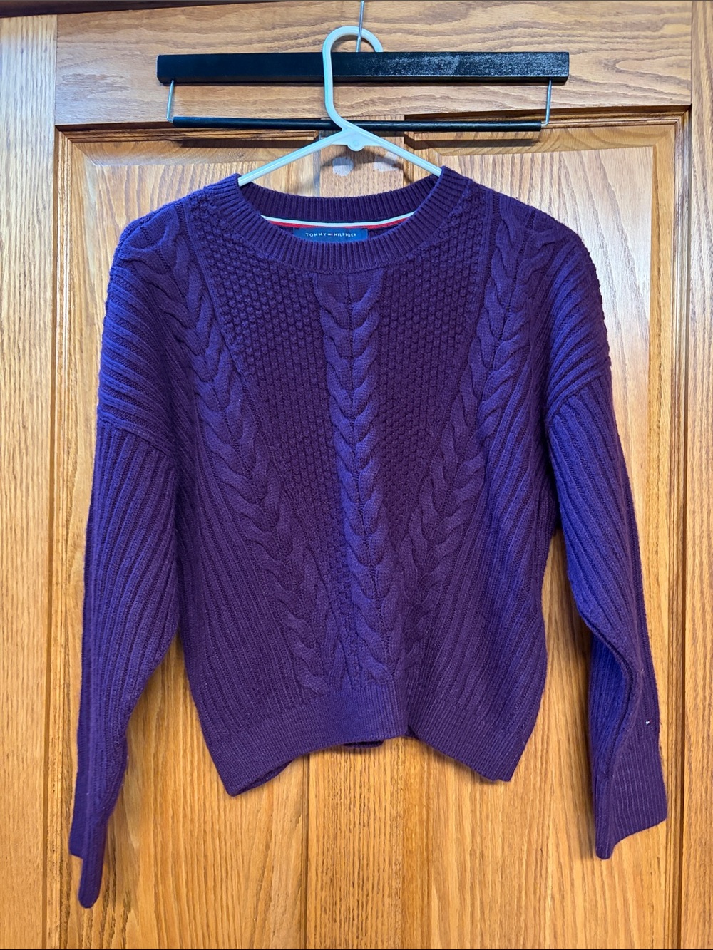 Tommy Hilfiger Purple Cable Knit Crewneck Sweater
